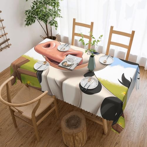 YKLJG Rechteckige Tischdecke, Motiv: Cartoon-Milchkuh, bedruckt, 183 x 137 cm, wasserdichter Stoff, dekorative Tischdecke mit Spitzenrand, für Essen/Party/Buffet/Hochzeit von YKLJG