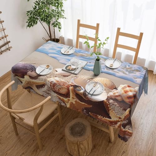 YKLJG Rechteckige Tischdecke, Motiv: Muscheln am Strand, 183 x 137 cm, wasserdichter Stoff, dekorative Tischdecke mit Spitzenrand, für Essen/Party/Buffet/Hochzeit von YKLJG