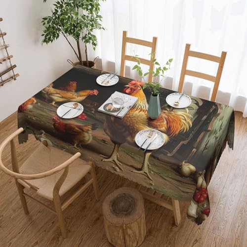 YKLJG Rechteckige Tischdecke, Motiv: Roast Chicken Hen Farm, bedruckt, 183 x 137 cm, wasserdichter Stoff, dekorative Tischdecke mit Spitzenrand, für Essen/Party/Buffet/Hochzeit von YKLJG