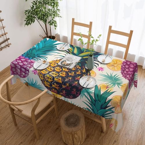 YKLJG Rechteckige Tischdecke, Motiv: tropische Ananas, 183 x 137 cm, wasserdichter Stoff, dekorative Tischdecke mit Spitzenrand, für Essen/Party/Buffet/Hochzeit von YKLJG