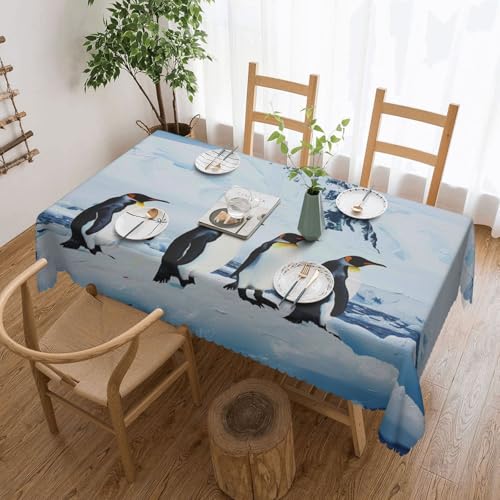 YKLJG Rechteckige Tischdecke, Pinguine auf dem Eisberg, bedruckt, 183 x 137 cm, wasserdichter Stoff, dekorative Tischdecke mit Spitzenrand, für Essen/Party/Buffet/Hochzeit von YKLJG