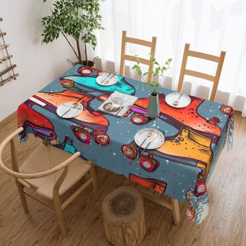 YKLJG Rechteckige Tischdecke, Retro-Rollschuhe, bunt, bedruckt, 183 x 137 cm, wasserdichter Stoff, dekorative Tischdecke mit Spitzenrand, für Essen/Party/Buffet/Hochzeit von YKLJG