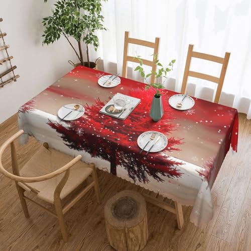 YKLJG Rechteckige Tischdecke, Weihnachtsbaum, rot, bedruckt, 183 x 137 cm, wasserdichter Stoff, dekorative Tischdecke mit Spitzenrand, für Essen/Party/Buffet/Hochzeit von YKLJG