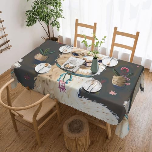 YKLJG Rechteckige Tischdecke mit Alpaka-Lama-Druck, 183 x 137 cm, wasserdichter Stoff, dekorative Tischdecke mit Spitzenrand, für Essen/Party/Buffet/Hochzeit von YKLJG