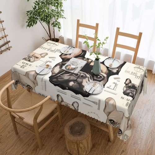 YKLJG Rechteckige Tischdecke mit Aufdruck "I Love Französische Bulldogge", 183 x 137 cm, wasserdichter Stoff, dekorative Tischdecke mit Spitzenrand, für Essen/Party/Buffet/Hochzeit von YKLJG