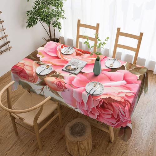 YKLJG Rechteckige Tischdecke mit Blumenmuster, bedruckt, 183 x 137 cm, wasserdichter Stoff, dekorative Tischdecke mit Spitzenrand, für Essen/Party/Buffet/Hochzeit von YKLJG