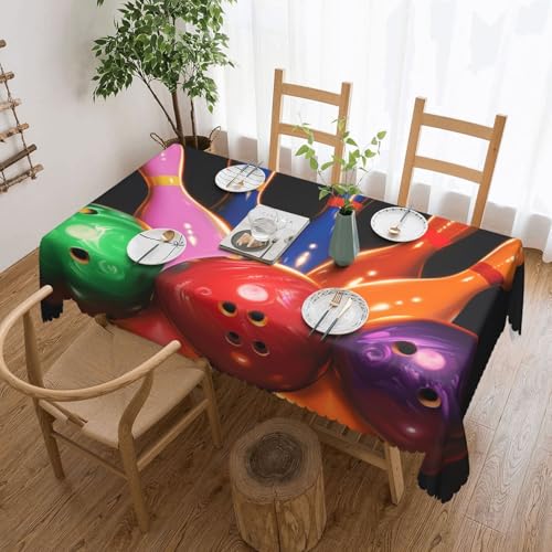 YKLJG Rechteckige Tischdecke mit Bowlingkugeln, bedruckt, 183 x 137 cm, wasserdichter Stoff, dekorative Tischdecke mit Spitzenrand, für Essen/Party/Buffet/Hochzeit von YKLJG