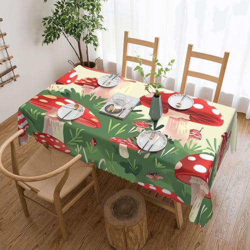 YKLJG Rechteckige Tischdecke mit Cartoon-Pilzmotiv, 183 x 137 cm, wasserdichter Stoff, dekorative Tischdecke mit Spitzenrand, für Essen/Party/Buffet/Hochzeit von YKLJG