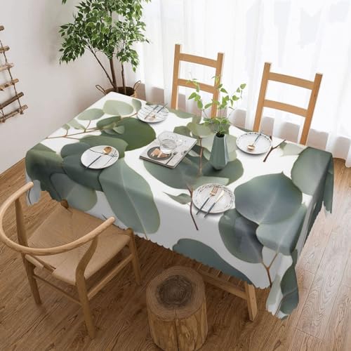 YKLJG Rechteckige Tischdecke mit Eukalyptusblättern, 183 x 137 cm, wasserdichter Stoff, dekorative Tischdecke mit Spitzenrand, für Essen/Party/Buffet/Hochzeit von YKLJG