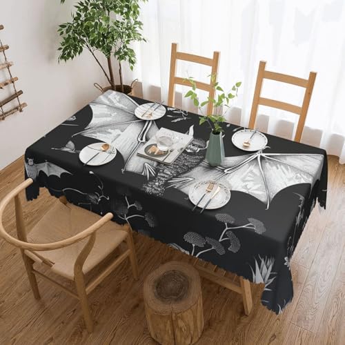 YKLJG Rechteckige Tischdecke mit Fledermausdruck, 183 x 137 cm, wasserdichter Stoff, dekorative Tischdecke mit Spitzenrand, für Essen/Party/Buffet/Hochzeit von YKLJG