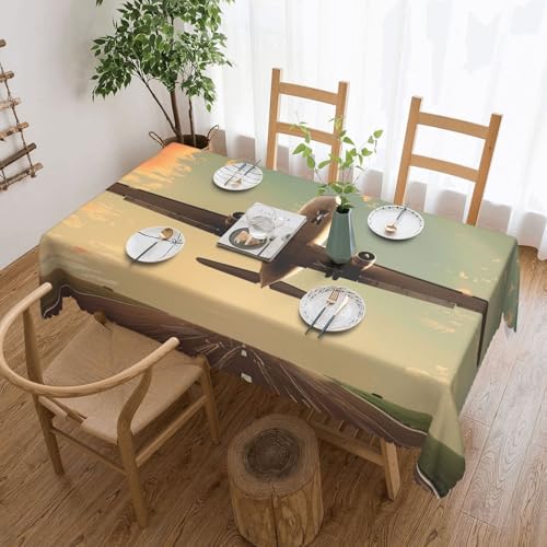 YKLJG Rechteckige Tischdecke mit Flugzeugdruck, 183 x 137 cm, wasserdichter Stoff, dekorative Tischdecke mit Spitzenrand, für Essen/Party/Buffet/Hochzeit von YKLJG