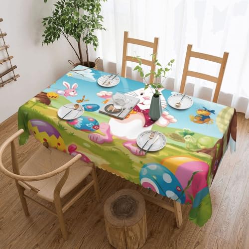 YKLJG Rechteckige Tischdecke mit Frühlingsmotiv "Happy Festival", bedruckt, 183 x 137 cm, wasserdichter Stoff, dekorative Tischdecke mit Spitzenrand, für Essen/Party/Buffet/Hochzeit von YKLJG