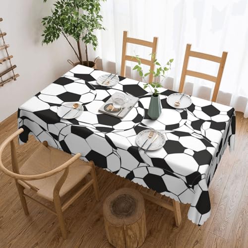 YKLJG Rechteckige Tischdecke mit Fußball-Muster, wasserdicht, mit Spitzenrand, für Essen, Party, Buffet, Hochzeit, 183 x 137 cm, Schwarz und Weiß von YKLJG