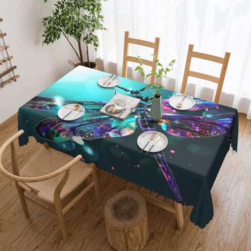 YKLJG Rechteckige Tischdecke mit Galaxie-Libellen-Druck, 183 x 137 cm, wasserdichter Stoff, dekorative Tischdecke mit Spitzenrand, für Essen/Party/Buffet/Hochzeit von YKLJG