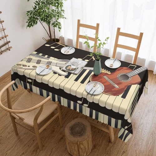 YKLJG Rechteckige Tischdecke mit Gitarren-Klaviermuster, 183 x 137 cm, wasserdichter Stoff, dekorative Tischdecke mit Spitzenrand, für Essen/Party/Buffet/Hochzeit von YKLJG