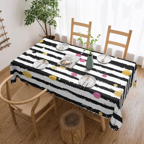 YKLJG Rechteckige Tischdecke mit Glitzer-Regenbogen-Punkten, schwarz-weiß, bedruckt, 183 x 137 cm, wasserdichter Stoff, dekorative Tischdecke mit Spitzenrand für Essen/Party/Buffet/Hochzeit von YKLJG