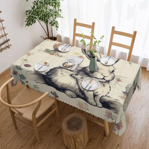 YKLJG Rechteckige Tischdecke mit Kaninchenhintergrund, 183 x 137 cm, wasserdichter Stoff, dekorative Tischdecke mit Spitzenrand, für Essen/Party/Buffet/Hochzeit von YKLJG