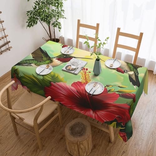 YKLJG Rechteckige Tischdecke mit Kolibris, bedruckt, 183 x 137 cm, wasserdichter Stoff, dekorative Tischdecke mit Spitzenrand, für Essen/Party/Buffet/Hochzeit von YKLJG