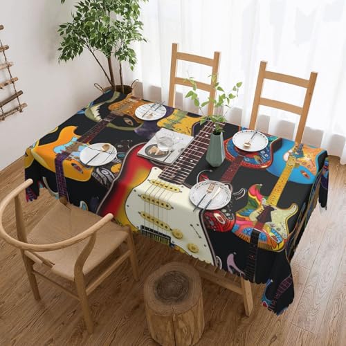 YKLJG Rechteckige Tischdecke mit Kunstgitarrenmuster, 183 x 137 cm, wasserdichter Stoff, dekorative Tischdecke mit Spitzenrand, für Essen/Party/Buffet/Hochzeit von YKLJG