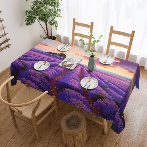 YKLJG Rechteckige Tischdecke mit Lavendelfeldern, bedruckt, 183 x 137 cm, wasserdichter Stoff, dekorative Tischdecke mit Spitzenrand, für Essen/Party/Buffet/Hochzeit von YKLJG