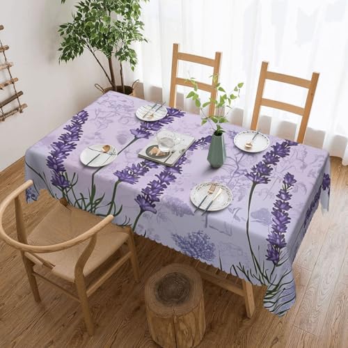 YKLJG Rechteckige Tischdecke mit Lavendelprägung, 183 x 137 cm, wasserdichter Stoff, dekorative Tischdecke mit Spitzenrand, für Essen/Party/Buffet/Hochzeit von YKLJG