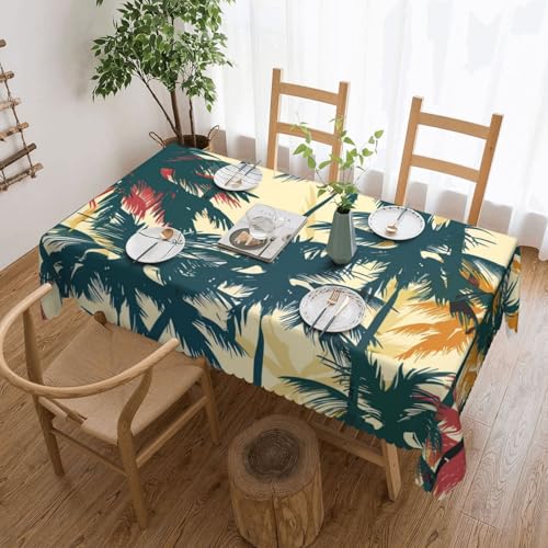 YKLJG Rechteckige Tischdecke mit Palmenmuster, 183 x 137 cm, wasserdichter Stoff, dekorative Tischdecke mit Spitzenrand, für Essen/Party/Buffet/Hochzeit von YKLJG