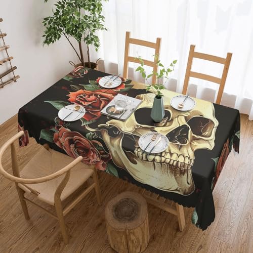 YKLJG Rechteckige Tischdecke mit Rosen-Totenkopf-Motiv, 183 x 137 cm, wasserdichte Stoff-Tischdecke, dekorative Tischdecke mit Spitzenrand, für Essen/Party/Buffet/Hochzeit von YKLJG