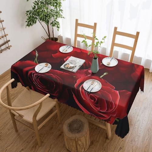 YKLJG Rechteckige Tischdecke mit Rosenmuster, 183 x 137 cm, wasserdichter Stoff, dekorative Tischdecke mit Spitzenrand, für Essen/Party/Buffet/Hochzeit von YKLJG