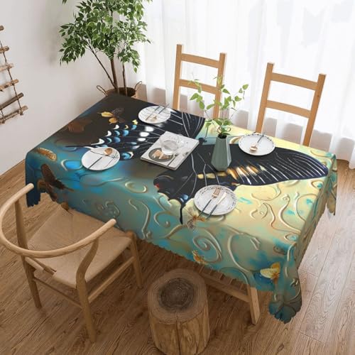 YKLJG Rechteckige Tischdecke mit Schmetterlingsdruck, 183 x 137 cm, wasserdicht, Stoff, dekorative Tischdecke mit Spitzenrand, für Essen/Party/Buffet/Hochzeit von YKLJG