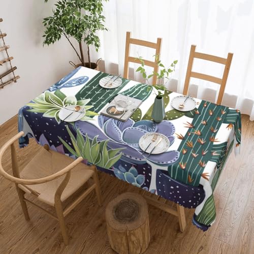 YKLJG Rechteckige Tischdecke mit Sukkulenten-Druck, 183 x 137 cm, wasserdichter Stoff, dekorative Tischdecke mit Spitzenrand, für Essen/Party/Buffet/Hochzeit von YKLJG