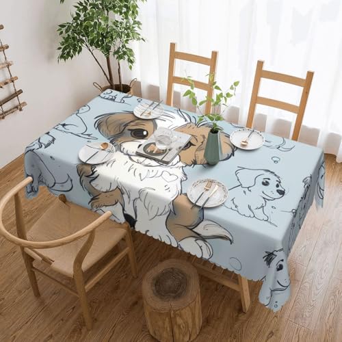 YKLJG Rechteckige Tischdecke mit Welpen-Kritzeleien, 183 x 137 cm, wasserdichter Stoff, dekorative Tischdecke mit Spitzenrand, für Essen/Party/Buffet/Hochzeit von YKLJG