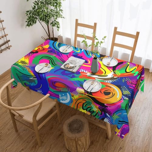 YKLJG Rechteckige Tischdecke mit buntem Sprühmuster, 183 x 137 cm, wasserdichter Stoff, dekorative Tischdecke mit Spitzenrand, für Essen/Party/Buffet/Hochzeit von YKLJG