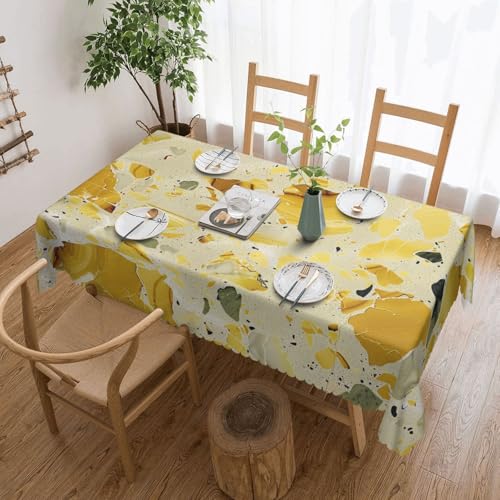 YKLJG Rechteckige Tischdecke mit gelbem Marmor-Druck, 183 x 137 cm, wasserdichter Stoff, dekorative Tischdecke mit Spitzenrand, für Essen/Party/Buffet/Hochzeit von YKLJG