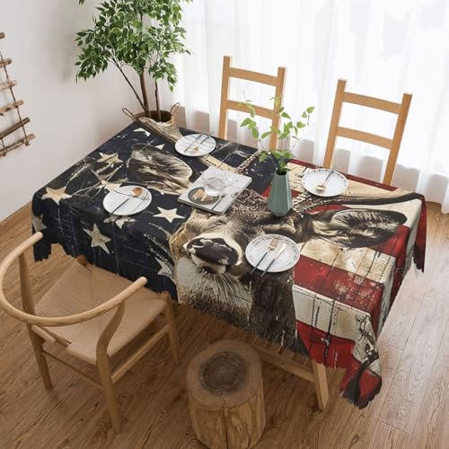 YKLJG Rechteckige Tischdecke mit gestreifter Flagge und Hirsch, 183 x 137 cm, wasserdichter Stoff, dekorative Tischdecke mit Spitzenrand, für Essen/Party/Buffet/Hochzeit von YKLJG