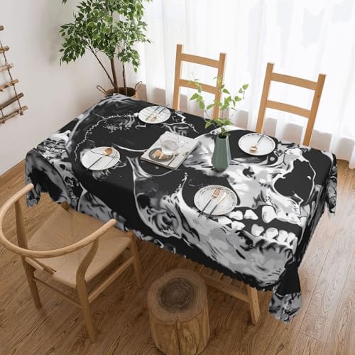 YKLJG Rechteckige Tischdecke mit menschlichem Totenkopf-Druck, 183 x 137 cm, wasserdichter Stoff, dekorative Tischdecke mit Spitzenrand, für Essen/Party/Buffet/Hochzeit von YKLJG