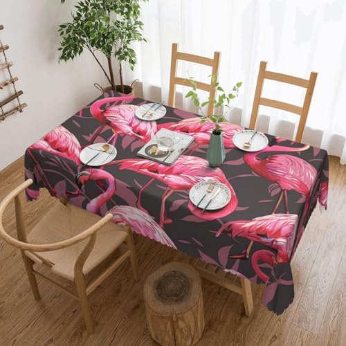 YKLJG Rechteckige Tischdecke mit niedlichem Flamingo-Muster, 183 x 137 cm, wasserdichter Stoff, dekorative Tischdecke mit Spitzenrand, für Essen/Party/Buffet/Hochzeit von YKLJG