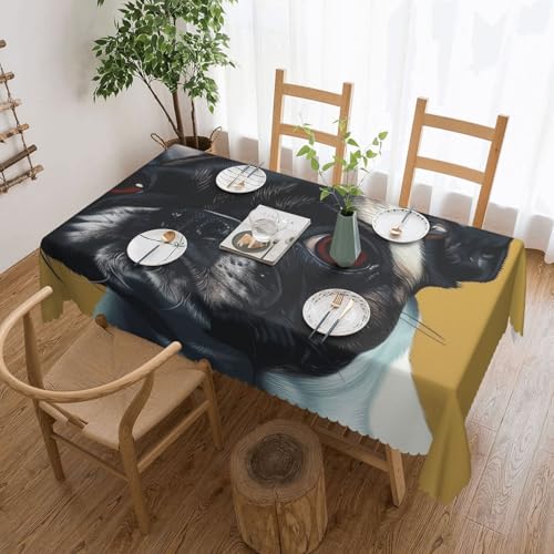 YKLJG Rechteckige Tischdecke mit niedlichem Mops-Motiv, 183 x 137 cm, wasserdichte Stoff-Tischdecke, dekorative Tischdecke mit Spitzenrand, für Essen/Party/Buffet/Hochzeit von YKLJG