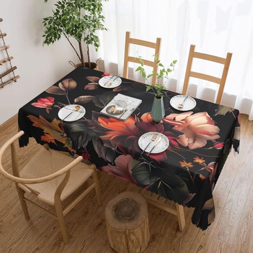 YKLJG Rechteckige Tischdecke mit schönem Blumendruck, 183 x 137 cm, wasserdichter Stoff, dekorative Tischdecke mit Spitzenrand, für Essen/Party/Buffet/Hochzeit von YKLJG