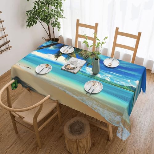 YKLJG Rechteckige Tischdecke mit tropischer Palme, Hawaii-Strand, bedruckt, 183 x 137 cm, wasserdichter Stoff, dekorative Tischdecke mit Spitzenrand für Essen/Party/Buffet/Hochzeit von YKLJG