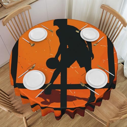 YKLJG Runde Tischdecke, Basketball-Kunstdruck, 152 cm Durchmesser, wasserdichter Stoff, dekorative Tischdecke mit Spitzenrand für Essen/Party/Buffet/Hochzeit von YKLJG