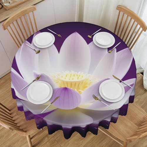 YKLJG Runde Tischdecke, Lotusblüte, bedruckt, 152 cm Durchmesser, wasserdichter Stoff, dekorative Tischdecke mit Spitzenrand, für Essen/Party/Buffet/Hochzeit von YKLJG