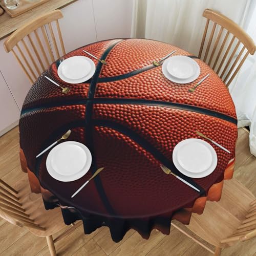 YKLJG Runde Tischdecke mit Basketball-Motiv, bedruckt, 152 cm Durchmesser, wasserdichter Stoff, dekorative Tischdecke mit Spitzenrand für Essen/Party/Buffet/Hochzeit von YKLJG