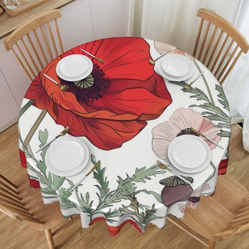 YKLJG Runde Tischdecke mit Blumenmuster, 152 cm Durchmesser, wasserdichter Stoff, dekorative Tischdecke mit Spitzenrand, für Essen/Party/Buffet/Hochzeit von YKLJG