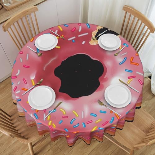 YKLJG Runde Tischdecke mit Donut-Druck, 152 cm Durchmesser, wasserdichter Stoff, dekorative Tischdecke mit Spitzenrand, für Essen/Party/Buffet/Hochzeit von YKLJG