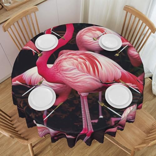 YKLJG Runde Tischdecke mit Flamingo-Druck, 152 cm Durchmesser, wasserdichter Stoff, dekorative Tischdecke mit Spitzenrand, für Essen/Party/Buffet/Hochzeit von YKLJG