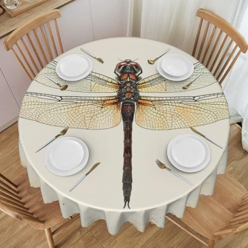 YKLJG Runde Tischdecke mit Libellen-Druck, 152 cm Durchmesser, wasserdichter Stoff, dekorative Tischdecke mit Spitzenrand, für Essen/Party/Buffet/Hochzeit von YKLJG