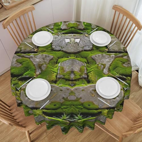 YKLJG Runde Tischdecke mit Moossteinpflaster, bedruckt, 152 cm Durchmesser, wasserdichter Stoff, dekorative Tischdecke mit Spitzenrand, für Essen/Party/Buffet/Hochzeit von YKLJG