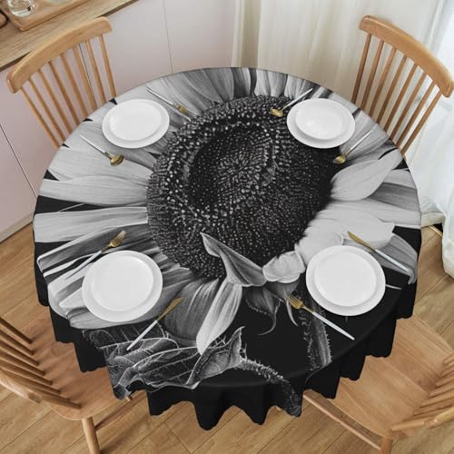 YKLJG Runde Tischdecke mit Sonnenblumen-Motiv, bedruckt, 152 cm Durchmesser, wasserdichter Stoff, dekorative Tischdecke mit Spitzenrand, für Essen/Party/Buffet/Hochzeit von YKLJG