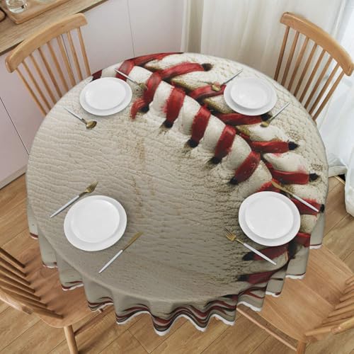 YKLJG Runde Tischdecke mit Sportball-Motiv, bedruckt, 152 cm Durchmesser, wasserdichter Stoff, dekorative Tischdecke mit Spitzenrand, für Essen/Party/Buffet/Hochzeit von YKLJG