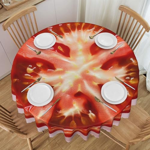 YKLJG Runde Tischdecke mit Tomatenscheibenmuster, 152 cm Durchmesser, wasserdichter Stoff, dekorative Tischdecke mit Spitzenrand, für Essen/Party/Buffet/Hochzeit von YKLJG